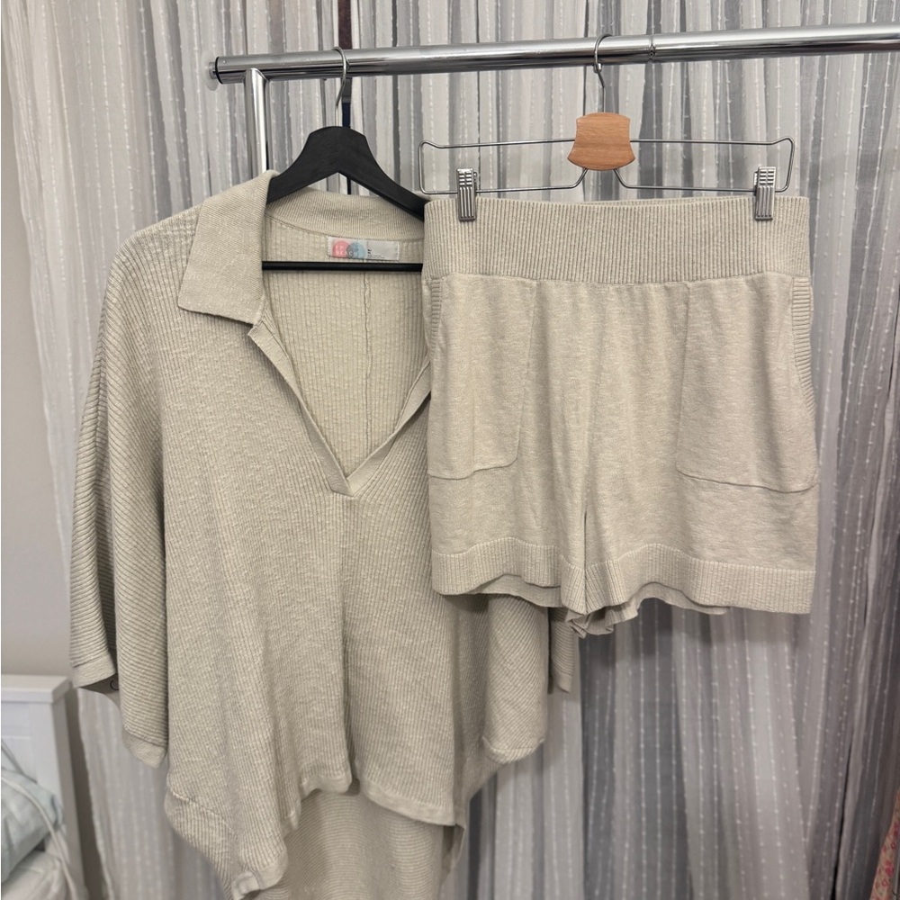 Free People Cream Knit Lounge Set